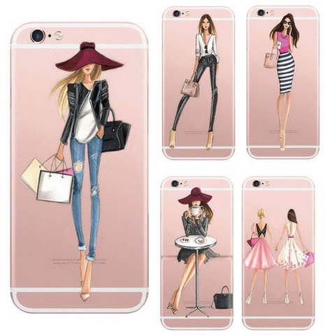 Fashionable Dress Shopping Girl Cases For iPhone 5 SE Case Transparent Clear Soft Silicon For iPhone 5S Phone Cover