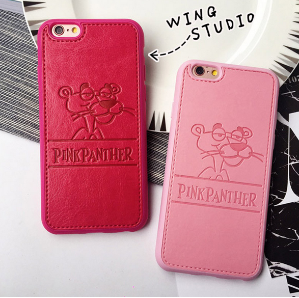 Retail PU leather Cartoon Panthera Cases For iPhone 5s 5se 6 6s plus softpink pink panther Hard Shell covers For Iphone 7 7plus